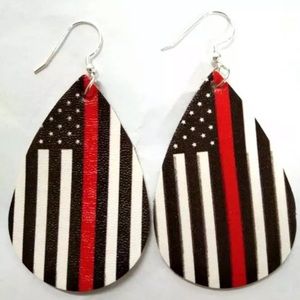 Thin Red Line Fireman earrings NEW First Responder, American flag